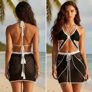 RARE ⚡️ DOLLS KILL BYE DRAMA HALTER CUT OUT CROCHET FESTIVAL BEACH MINI DRESS M